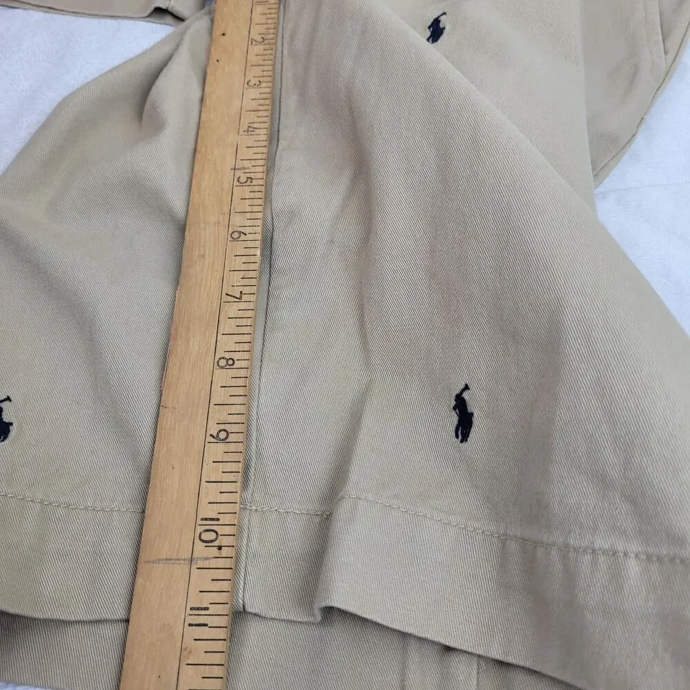 Vtg Polo Ralph Lauren Big Boys Sz 20 Signature Logo Pattern Shorts Tan Navy